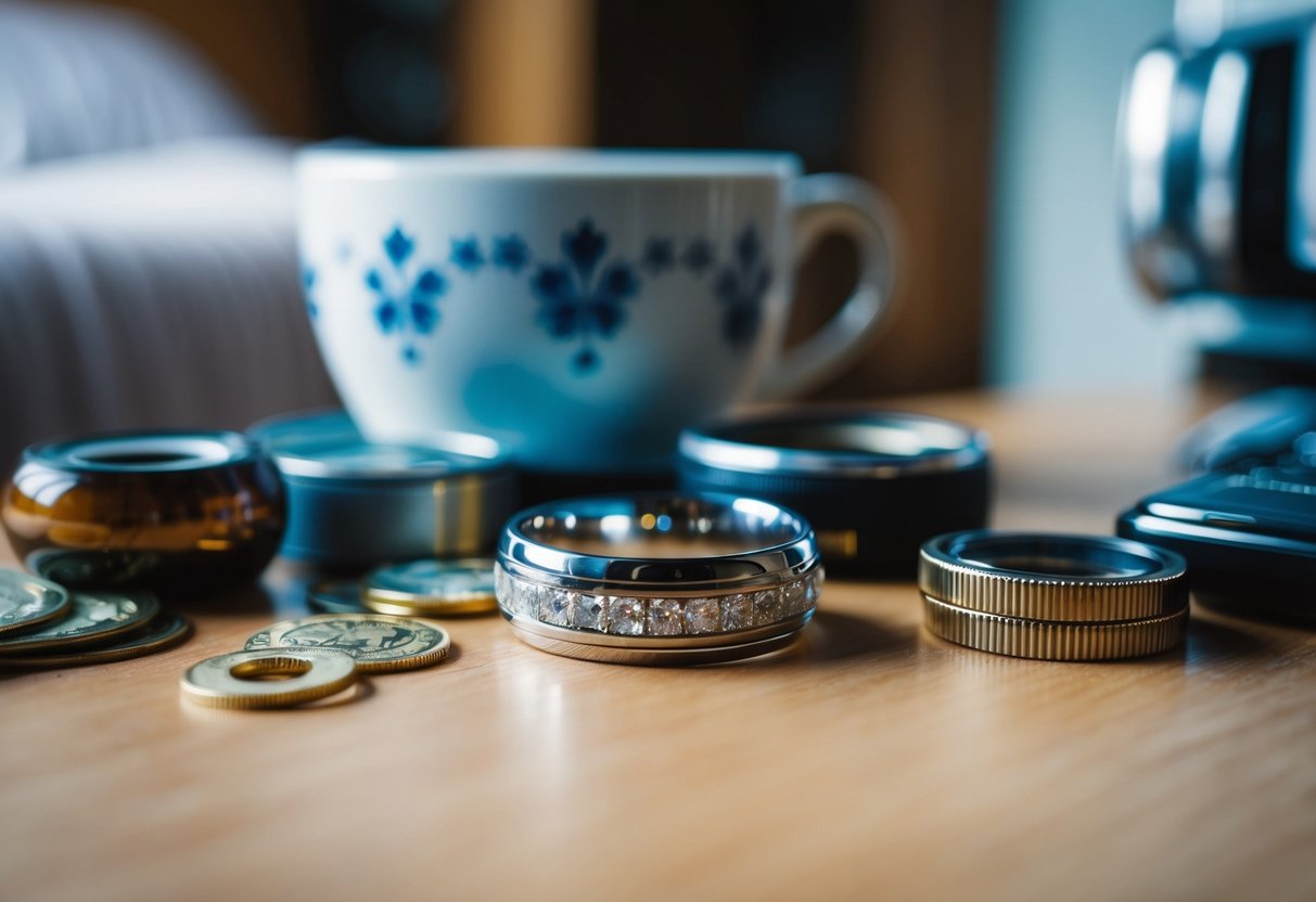A man's wedding band sits abandoned on a bedside table, surrounded by everyday items