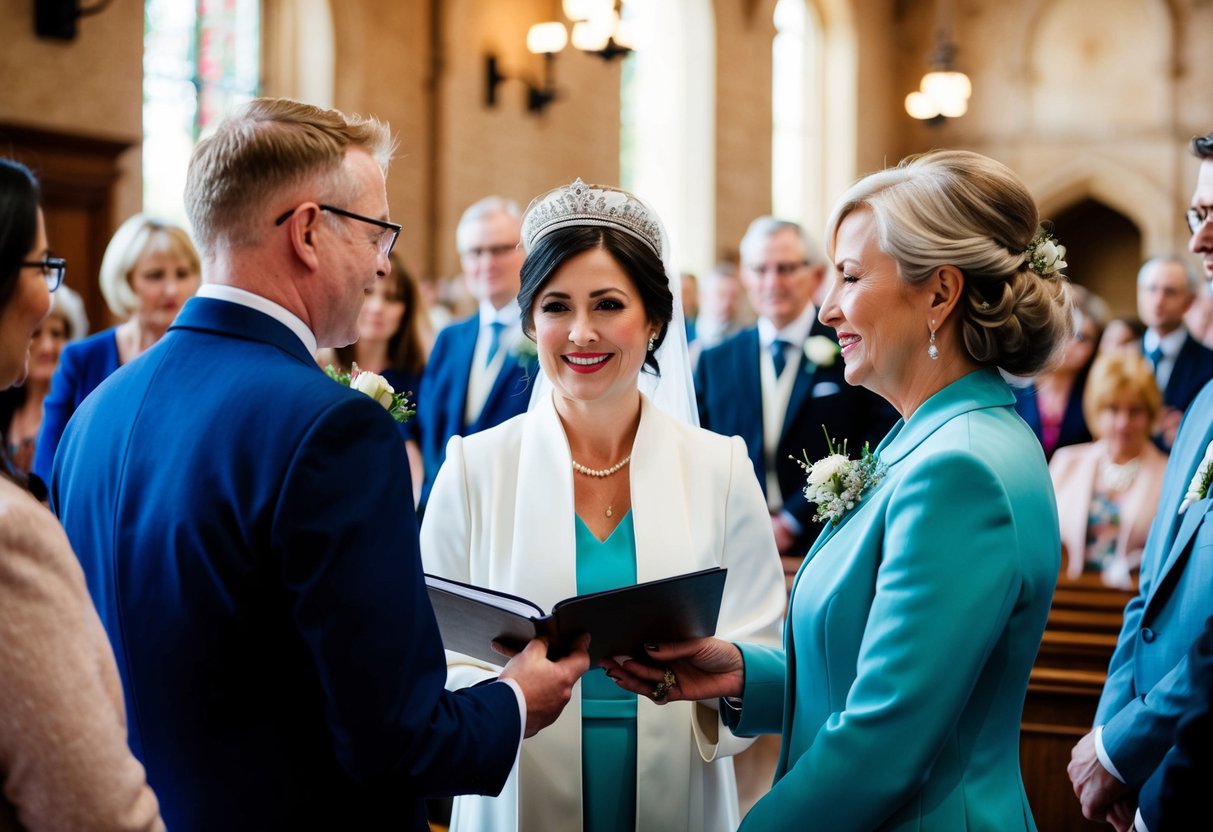 A traditional British wedding ceremony with a registrar and witnesses