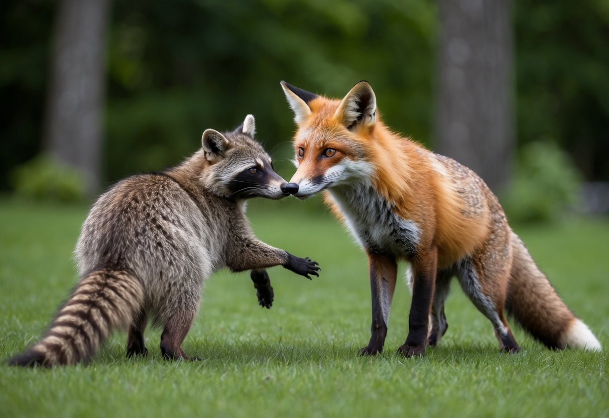 A clever fox outsmarts a raccoon in a game of wits