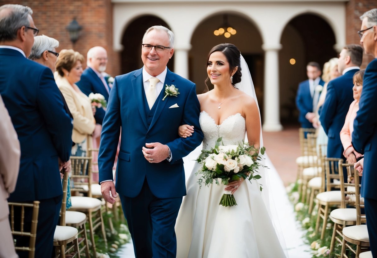 A close friend or mentor stands with the bride, offering support and guidance as they walk down the aisle together