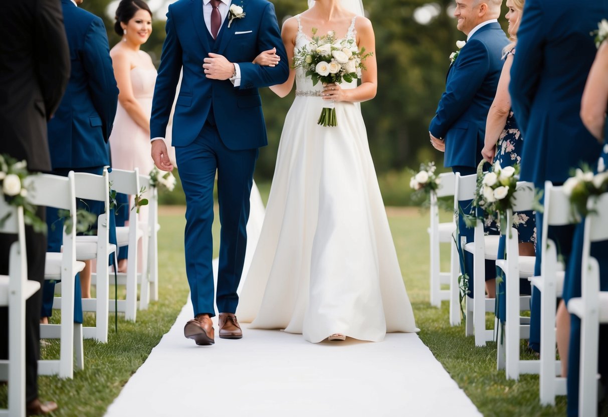 A lone figure walks confidently down the aisle, radiating strength and grace as they lead the bride to her awaiting partner
