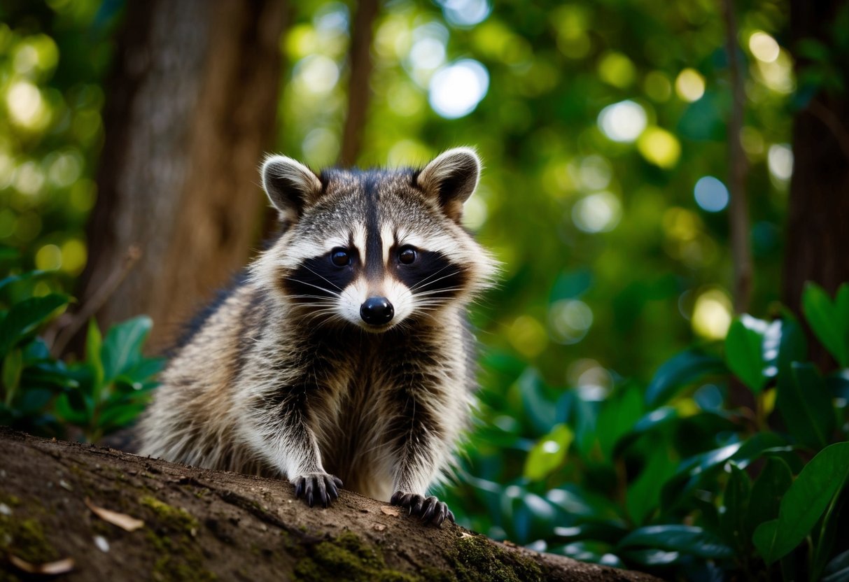 A raccoon peers out from a lush forest in Portugal