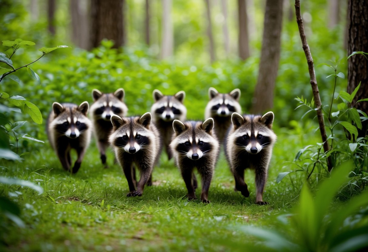 A group of raccoon dogs roam through a lush forest, while native wildlife and plants are shown struggling to compete with the invasive species