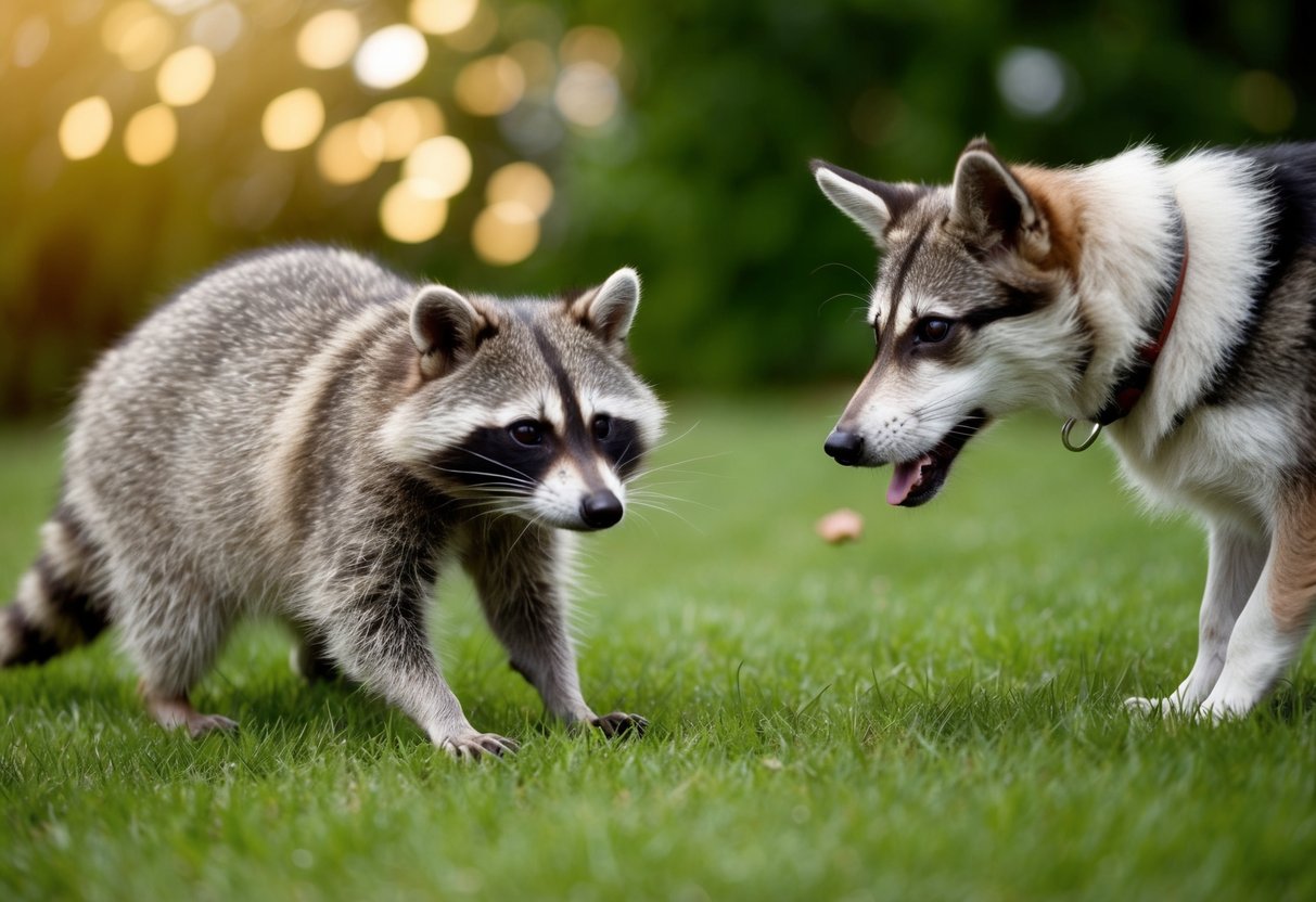 A raccoon outsmarts a dog in a game of hide and seek, using its cunning and problem-solving skills to outwit its canine counterpart