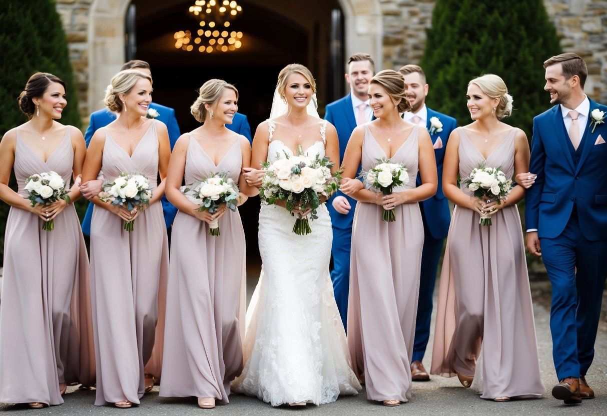 Bridesmaids and groomsmen walk together, sharing special moments and considerations as they enter the venue