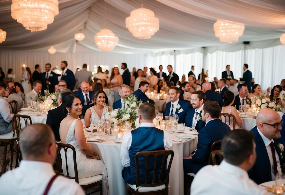 A bustling wedding reception with guests, vendors, and a busy schedule