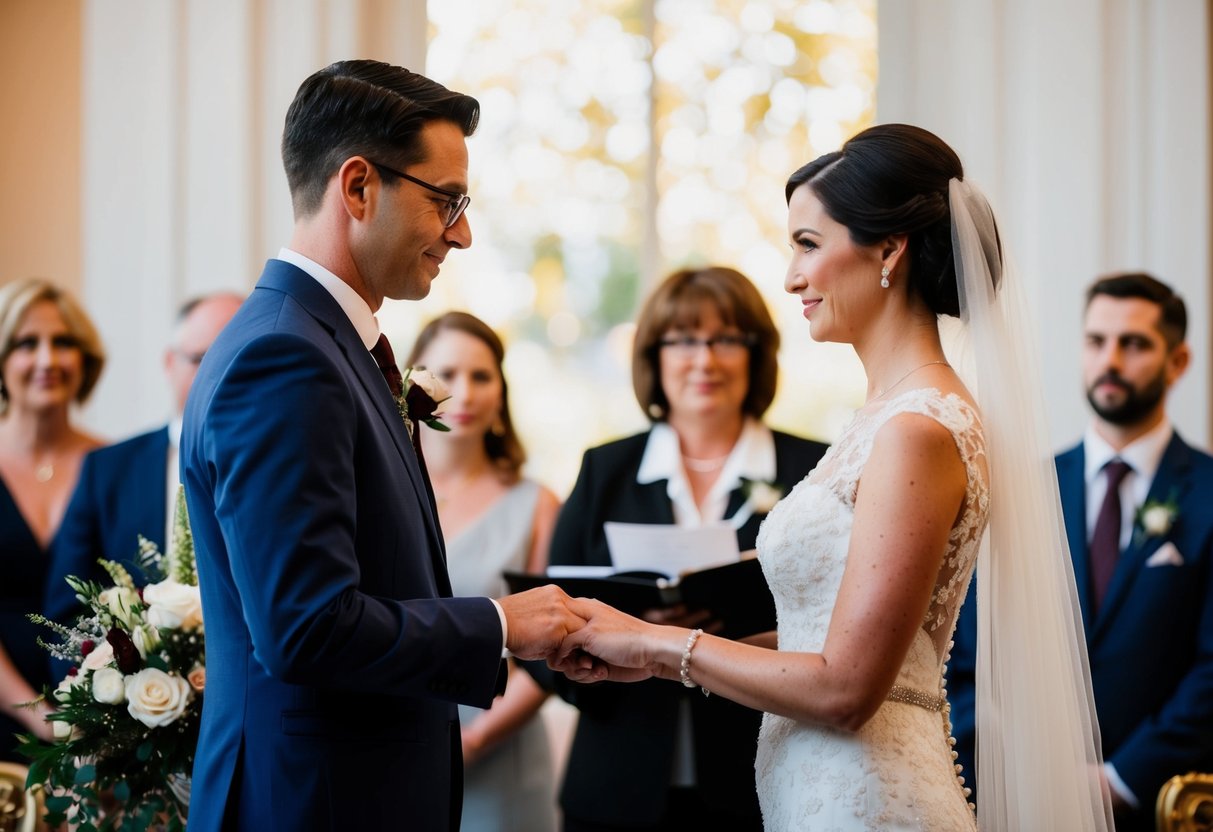 A registrar officiates a wedding ceremony