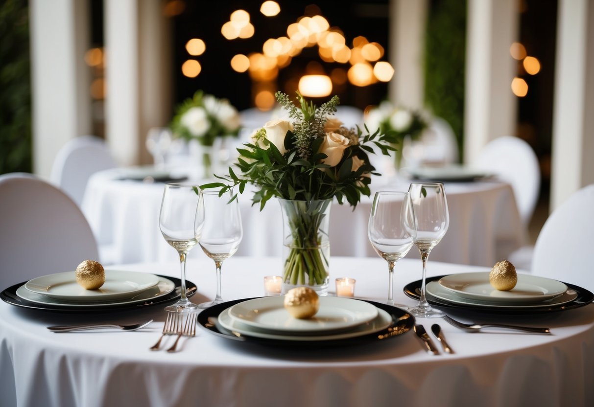A table with place settings for two at every seat