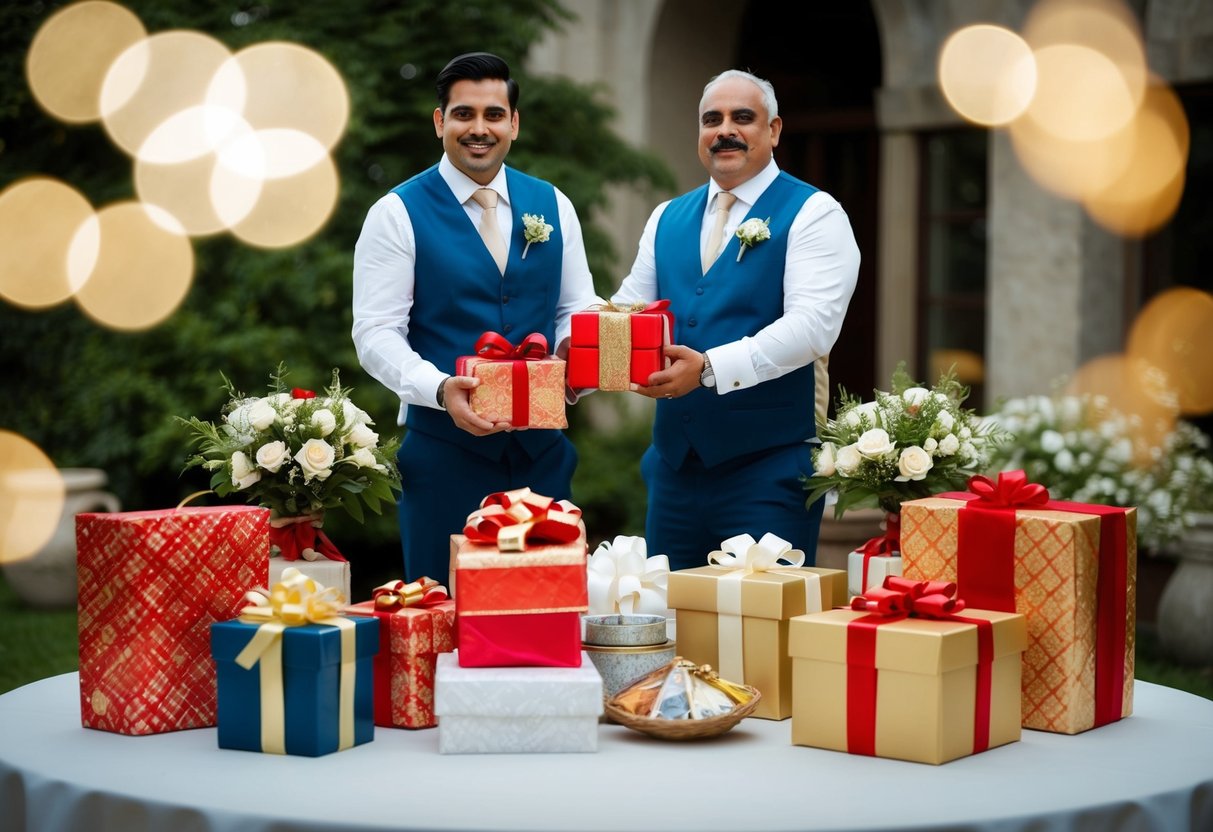 The groom's family presents gifts and contributes financially to the wedding arrangements, symbolizing their support and commitment to the union
