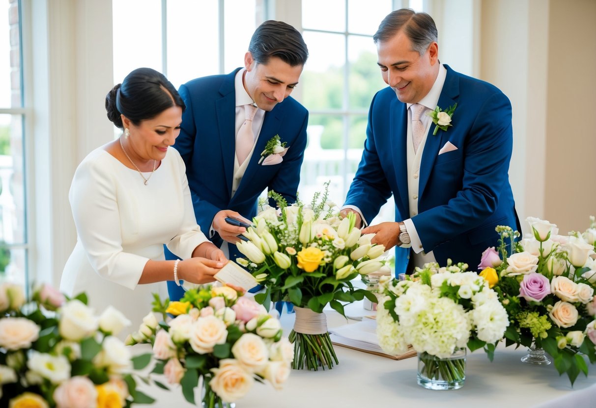 The groom's parents carefully selecting and paying for a variety of beautiful flowers for the wedding ceremony and reception