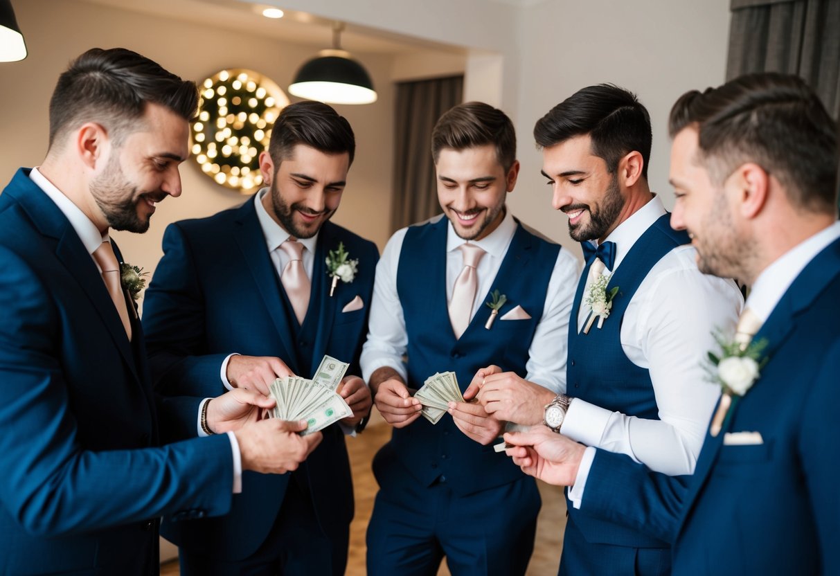 Groomsmen pooling money for stag party