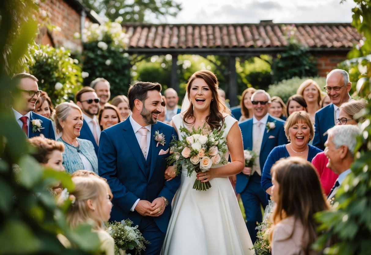 A 50 person wedding fills a cozy garden with laughter and love
