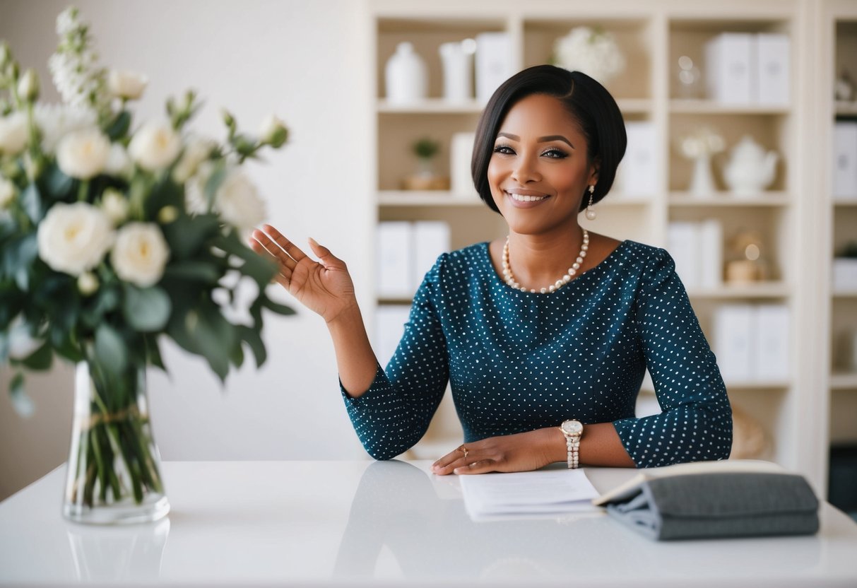 A person declining wedding registry offers with a polite smile and gentle hand gesture