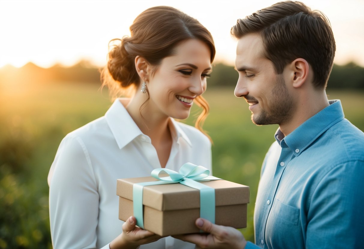 A couple politely declining wedding registry gifts, suggesting alternative options such as charitable donations or experiences