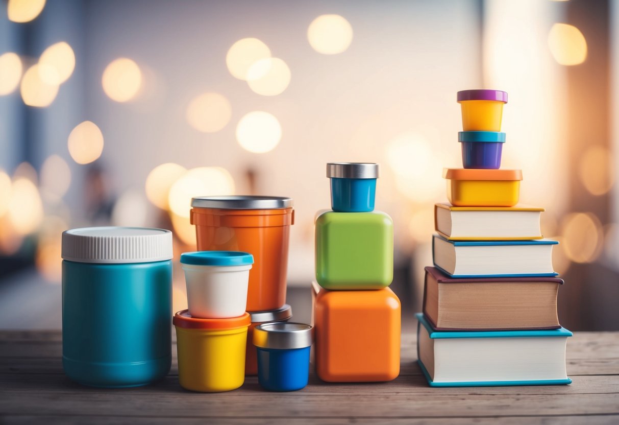 A group of mismatched objects, such as different-sized containers or unevenly stacked books, symbolizing the challenge of planning and organizing an uneven party