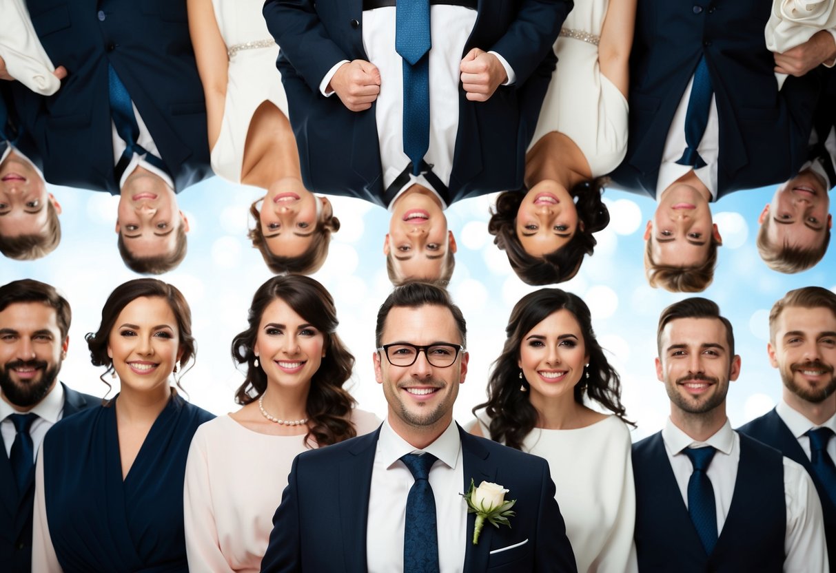 A group of mismatched objects arranged in a visually appealing composition, representing the concept of uneven bridesmaids and groomsmen