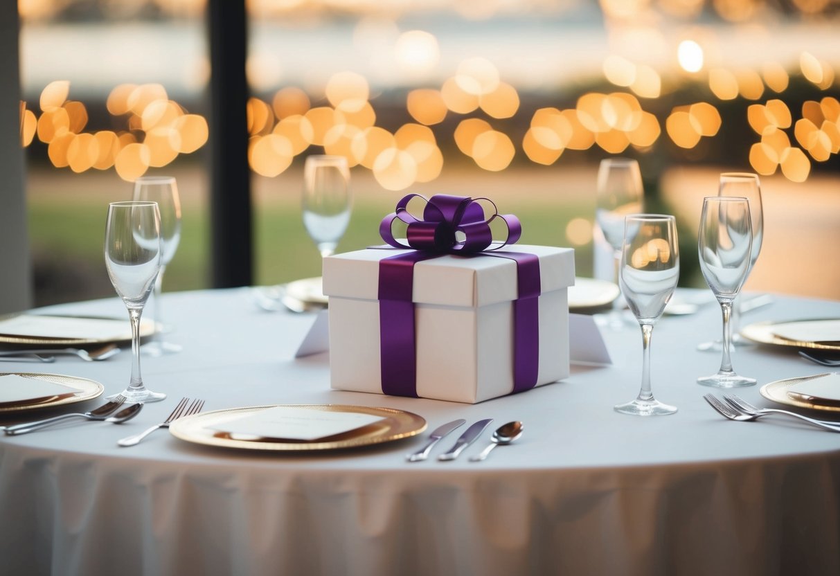 A beautifully set reception table with empty gift box and card
