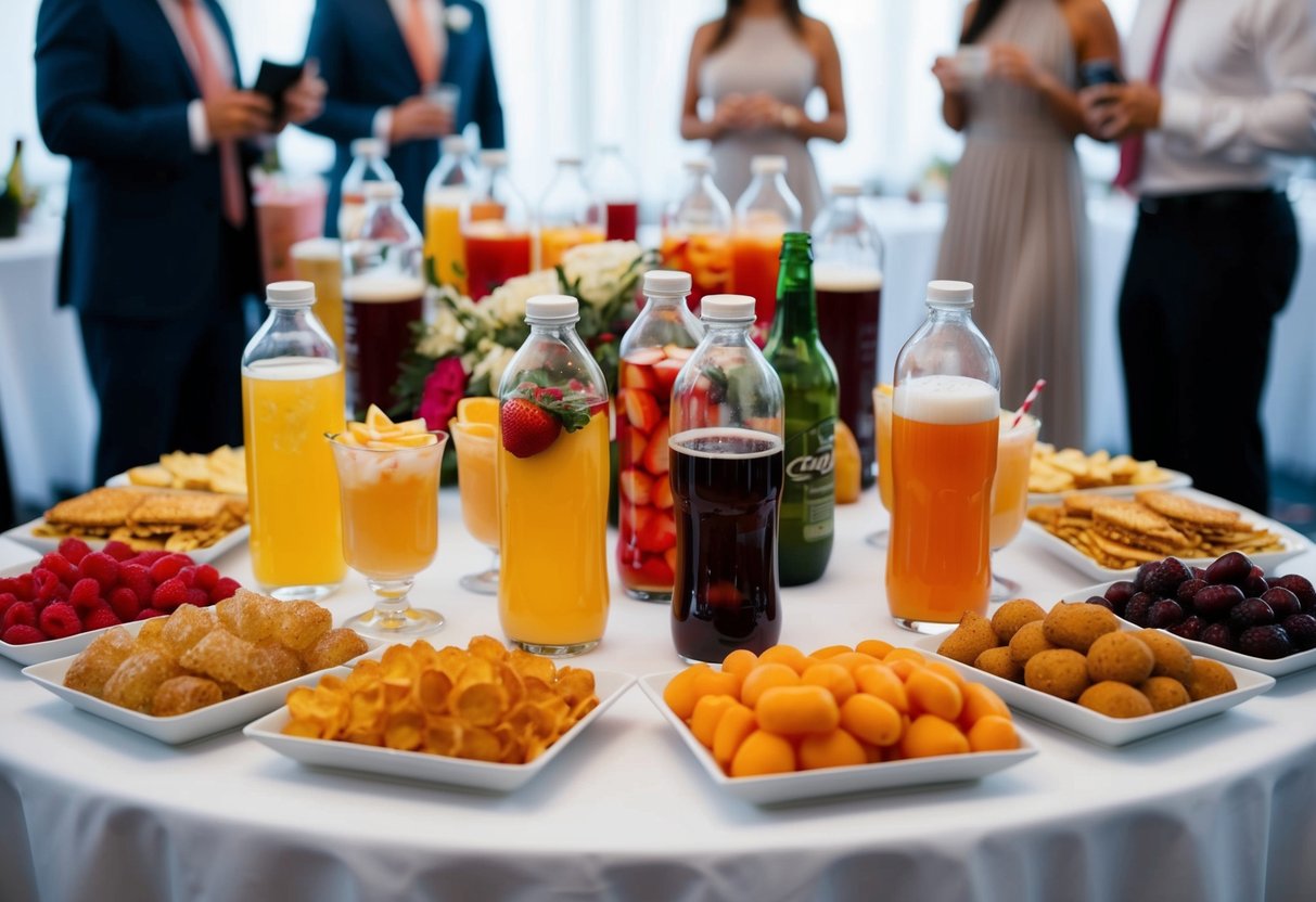 A table with a variety of refreshments and beverages for 50 guests