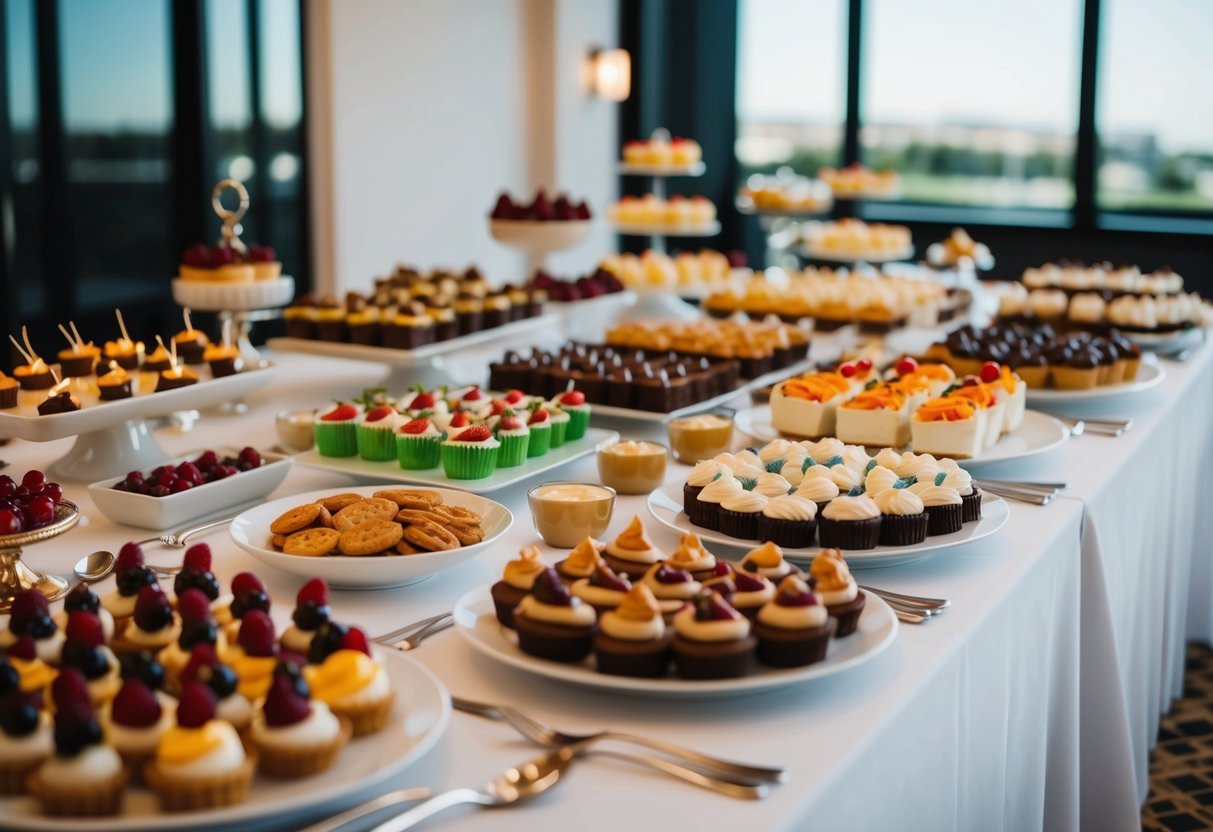 A table set with an array of desserts and treats for 50 guests
