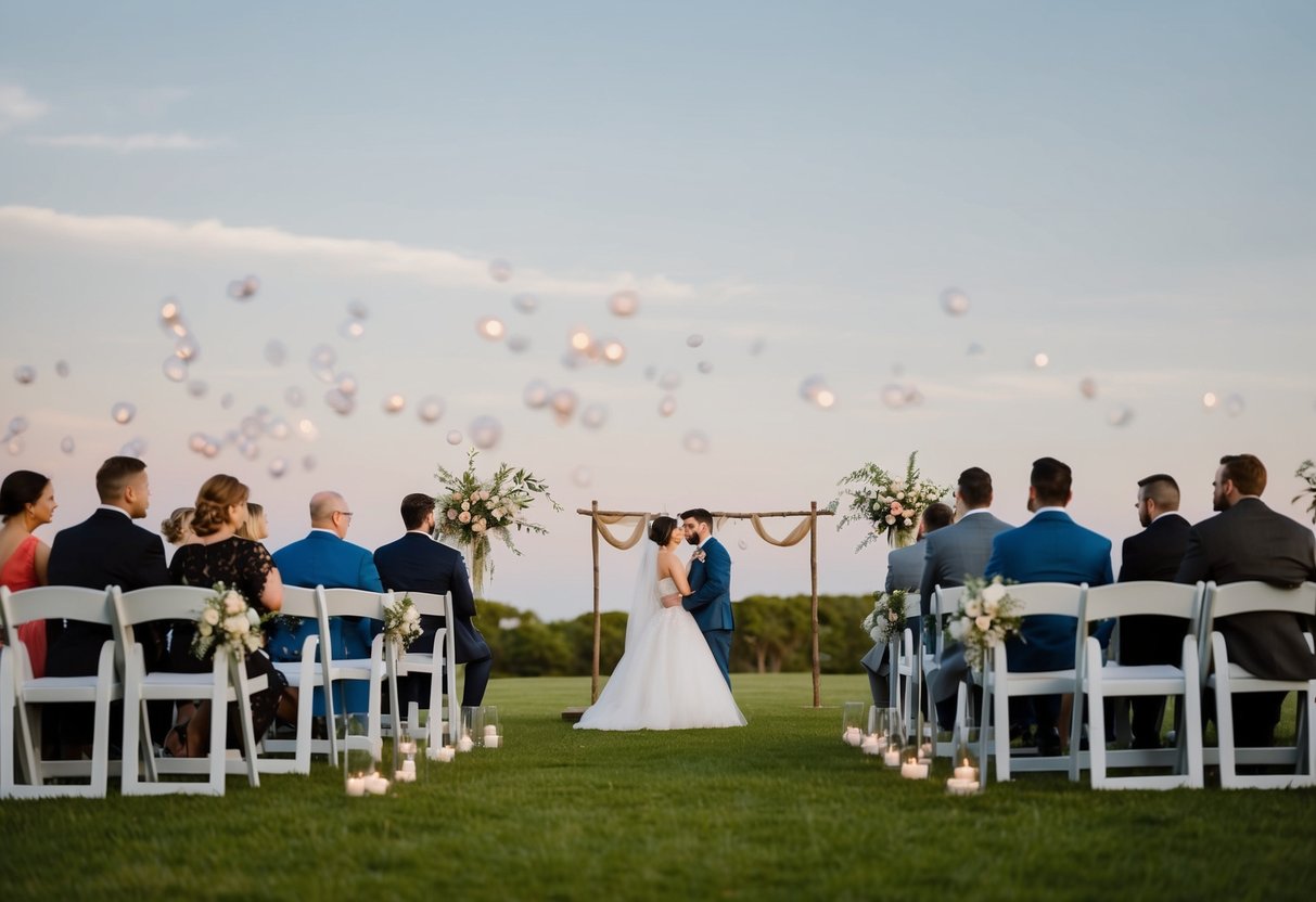 A small, plain wedding with minimal decorations and a small guest list