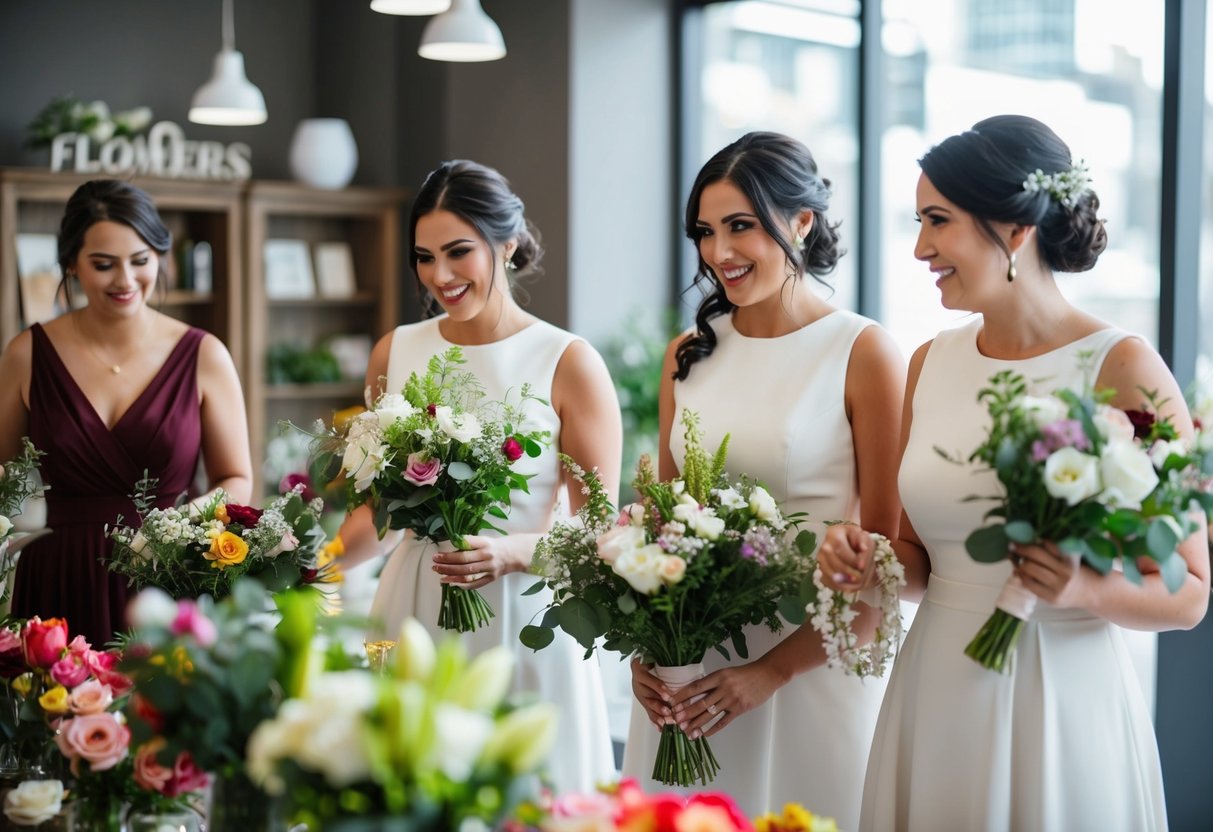 Bridesmaids purchasing flowers and accessories for the wedding