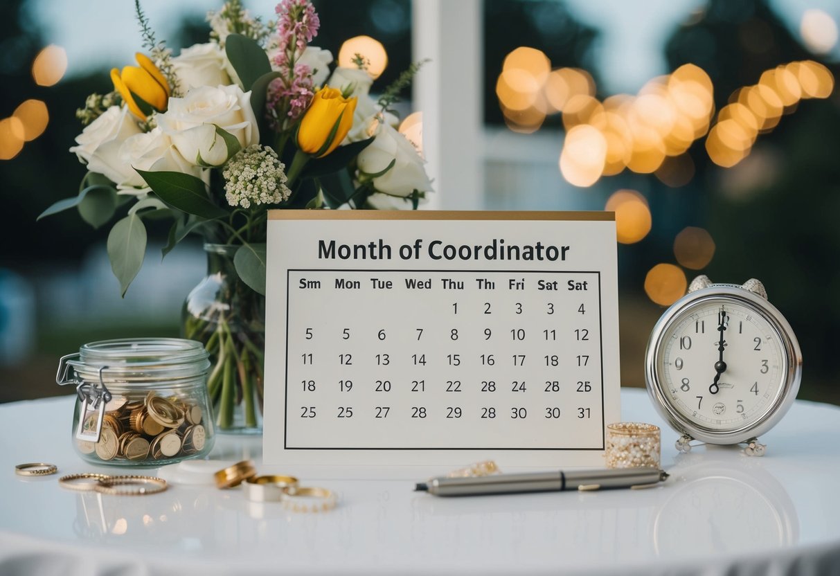 A month of coordinator organizing wedding details, scheduling, and logistics for various types of weddings