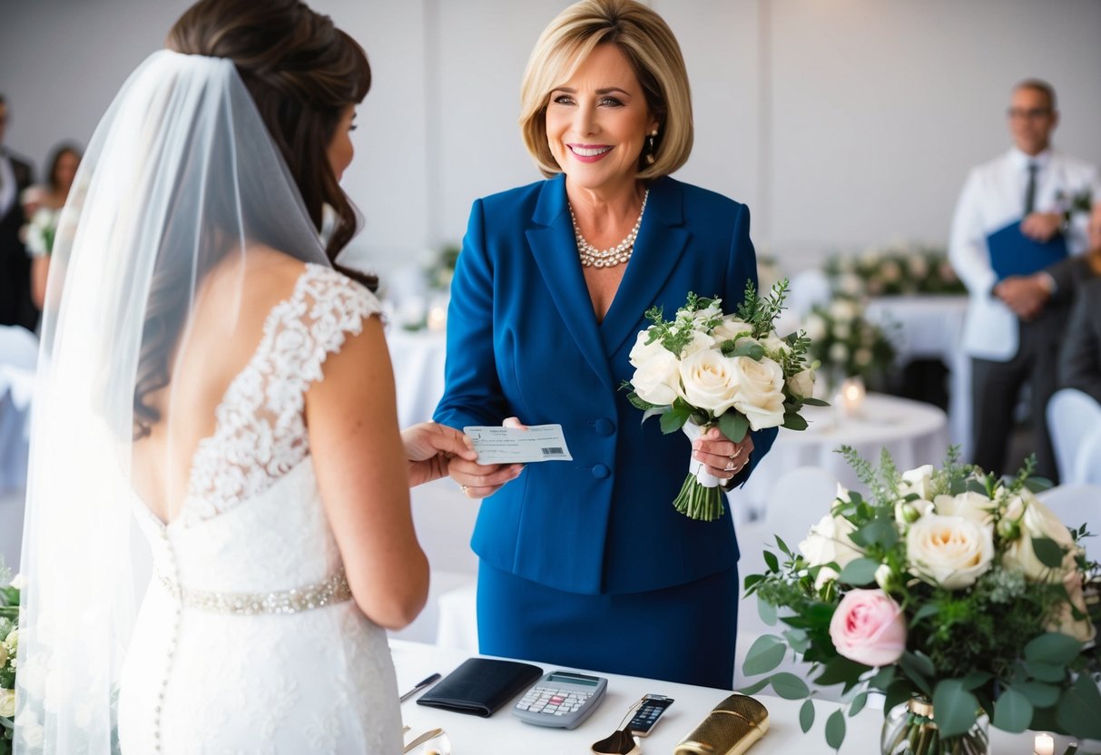 A mother of the bride paying for wedding ceremony and celebration details, such as flowers, decorations, and catering