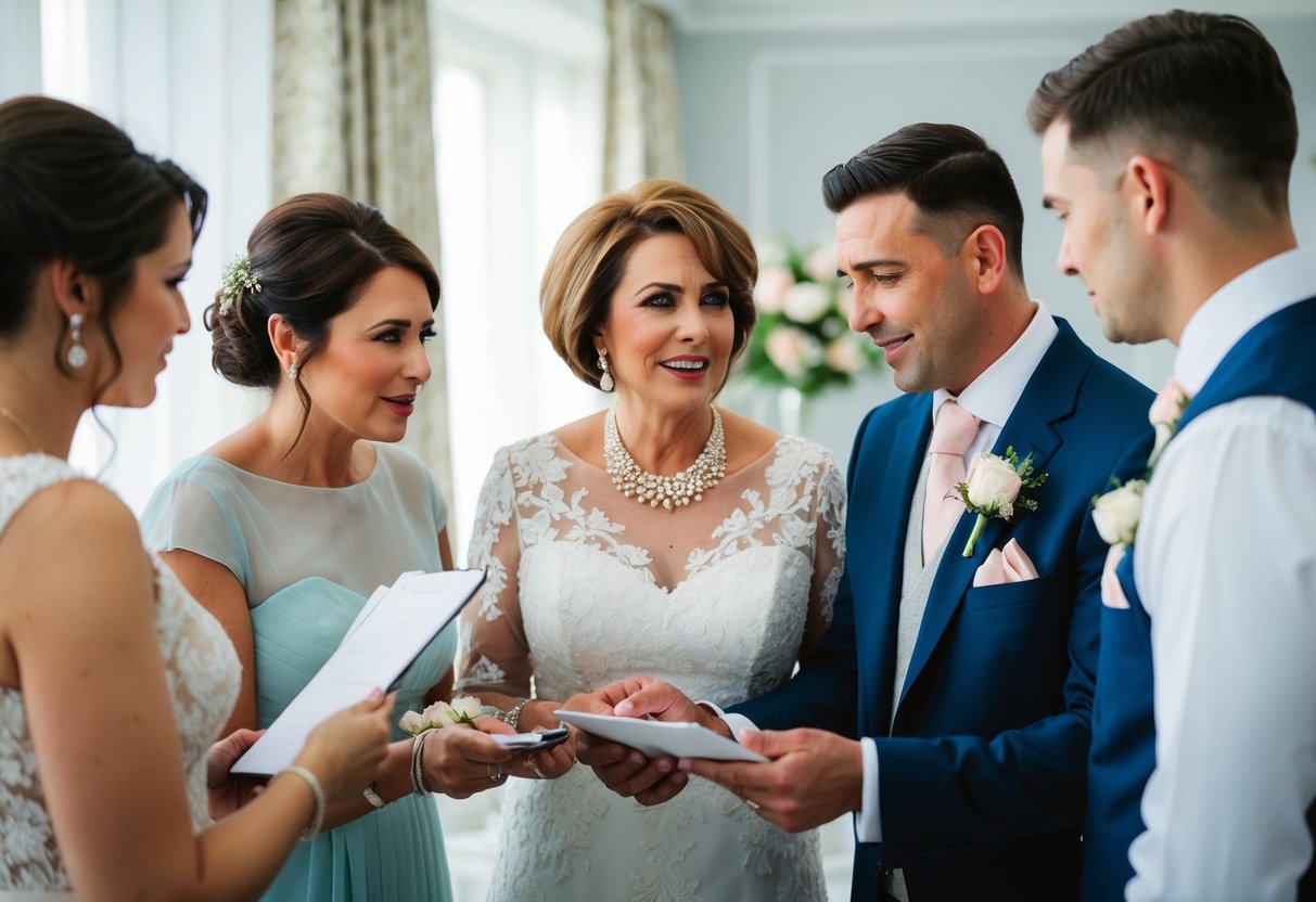 The mother of the groom helps with wedding planning, organizing pre-wedding events, and offering emotional support to her son and future daughter-in-law
