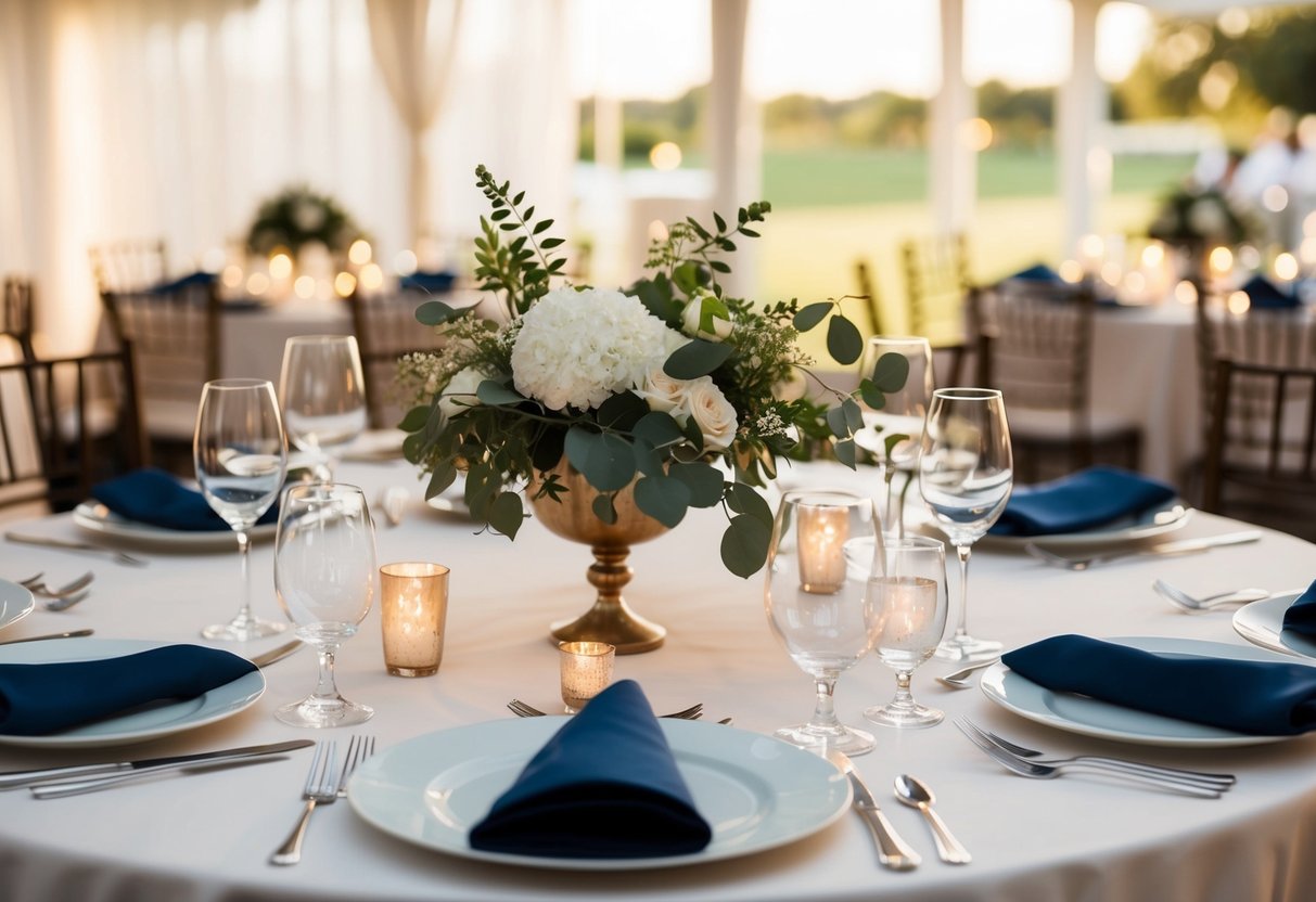 A table with half-filled and empty place settings at a wedding reception