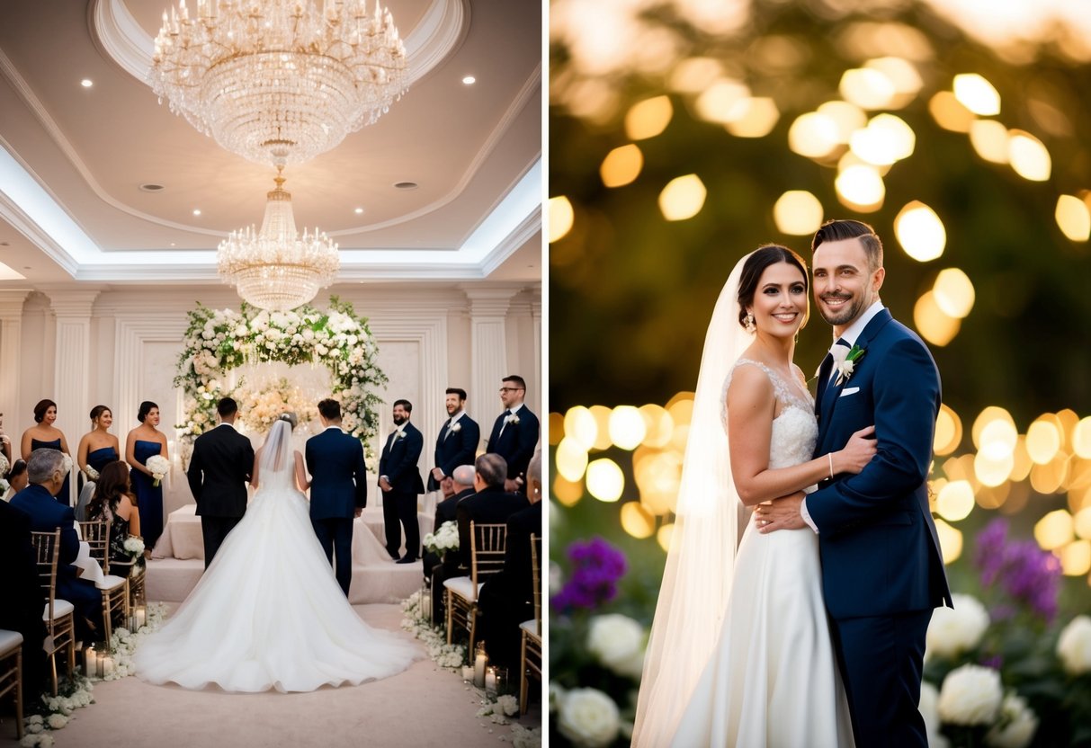 A-list wedding: extravagant venue, lavish decor, formal attire. B-list wedding: simpler setting, casual decor, relaxed attire