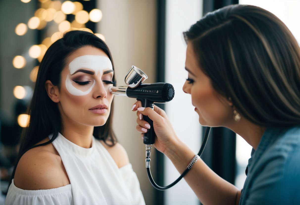 A makeup artist struggles to achieve full coverage and precise application with an airbrush, while limited color options restrict versatility