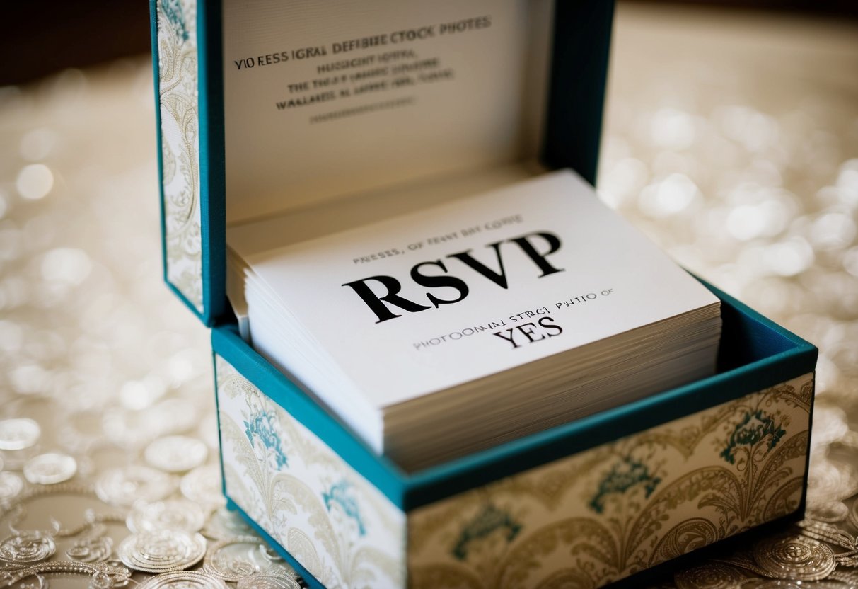 A pile of RSVP cards, with a majority marked "yes" in a decorative box