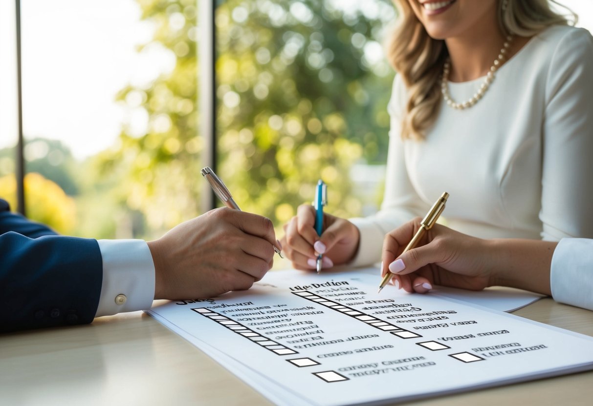 A couple's wedding planner creating a detailed checklist of tasks 100 days before the wedding
