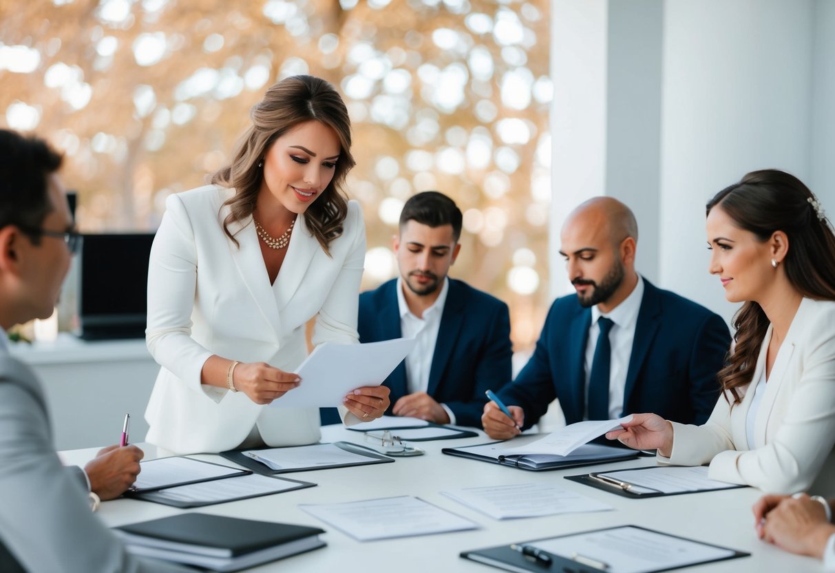 A wedding planner reviewing contracts and finalizing arrangements with vendors 100 days before the wedding