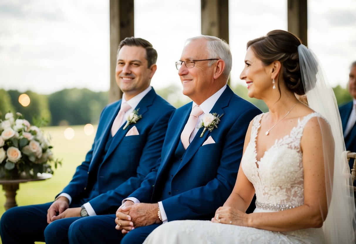 The groom's parents sit with the bride's parents at the wedding