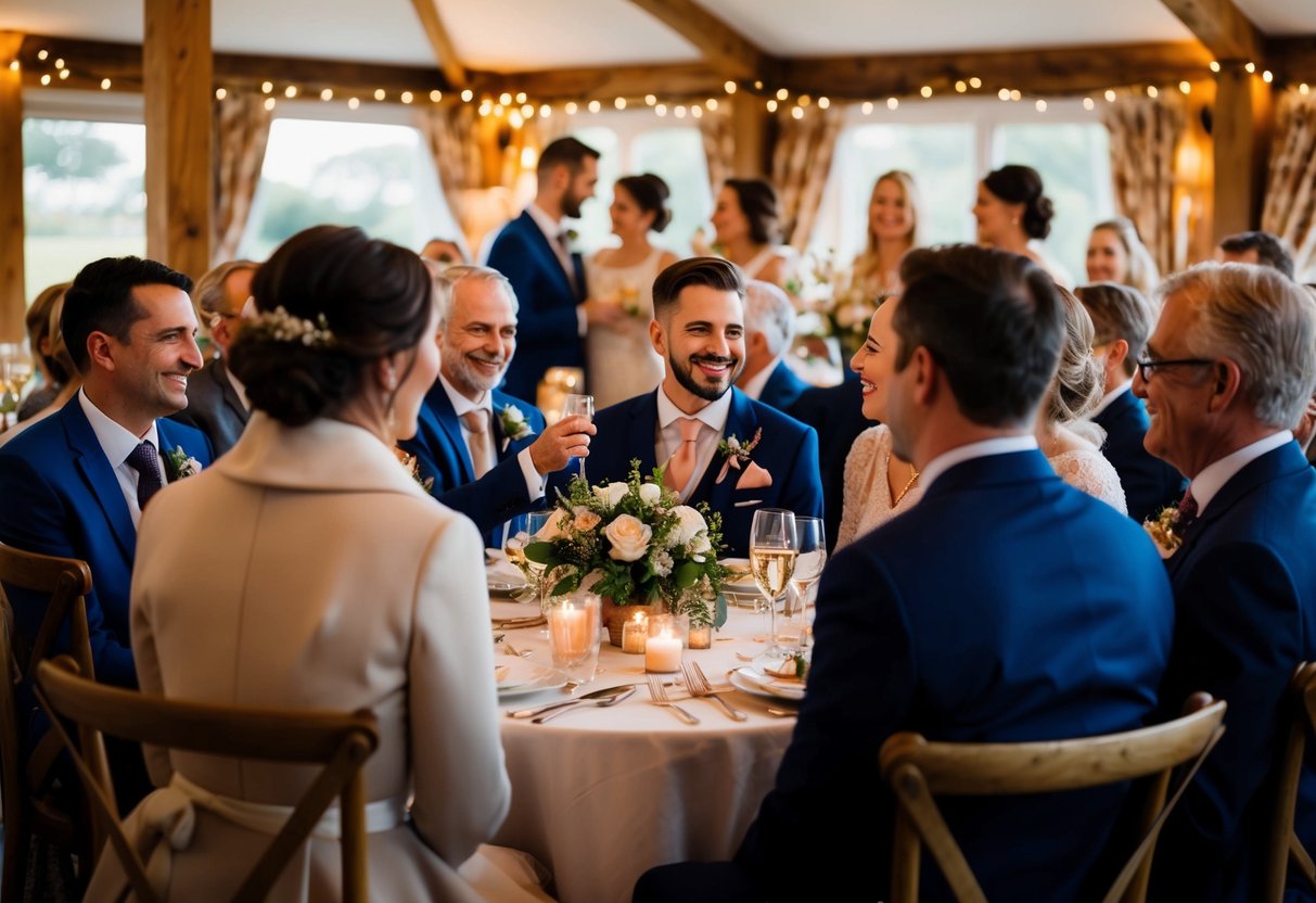 A small wedding with a few guests gathered in a cozy, intimate setting, celebrating the couple's union with warmth and joy