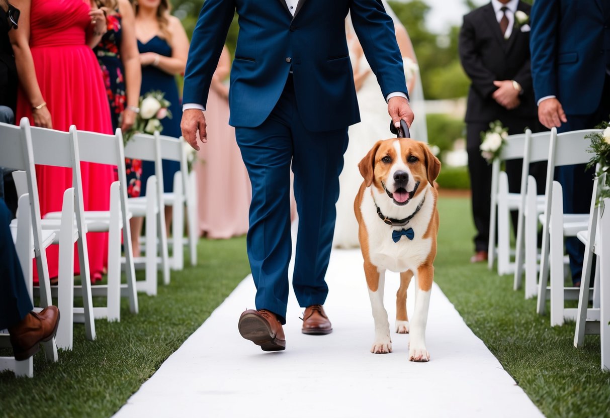 A loyal dog walks the groom down the aisle
