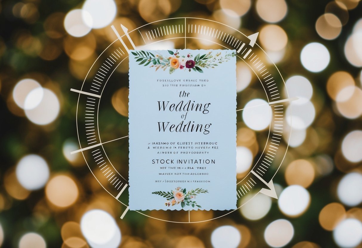 A wedding invitation surrounded by a circle graph showing the percentage of guests attending