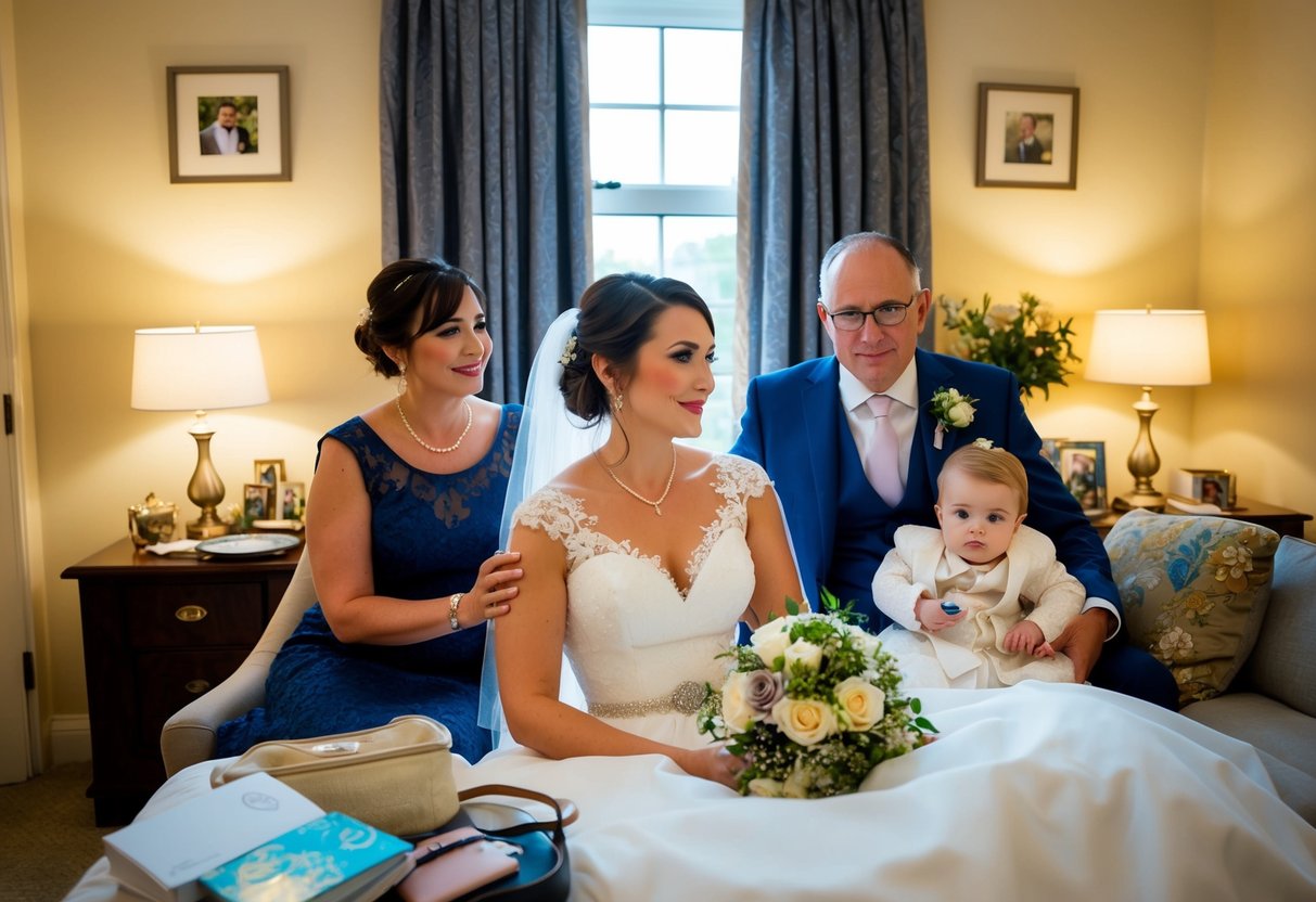 The bride stays with her family the night before, surrounded by personal items and a sense of calm anticipation