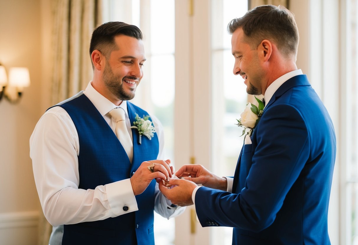 The best man presents the rings to the groom