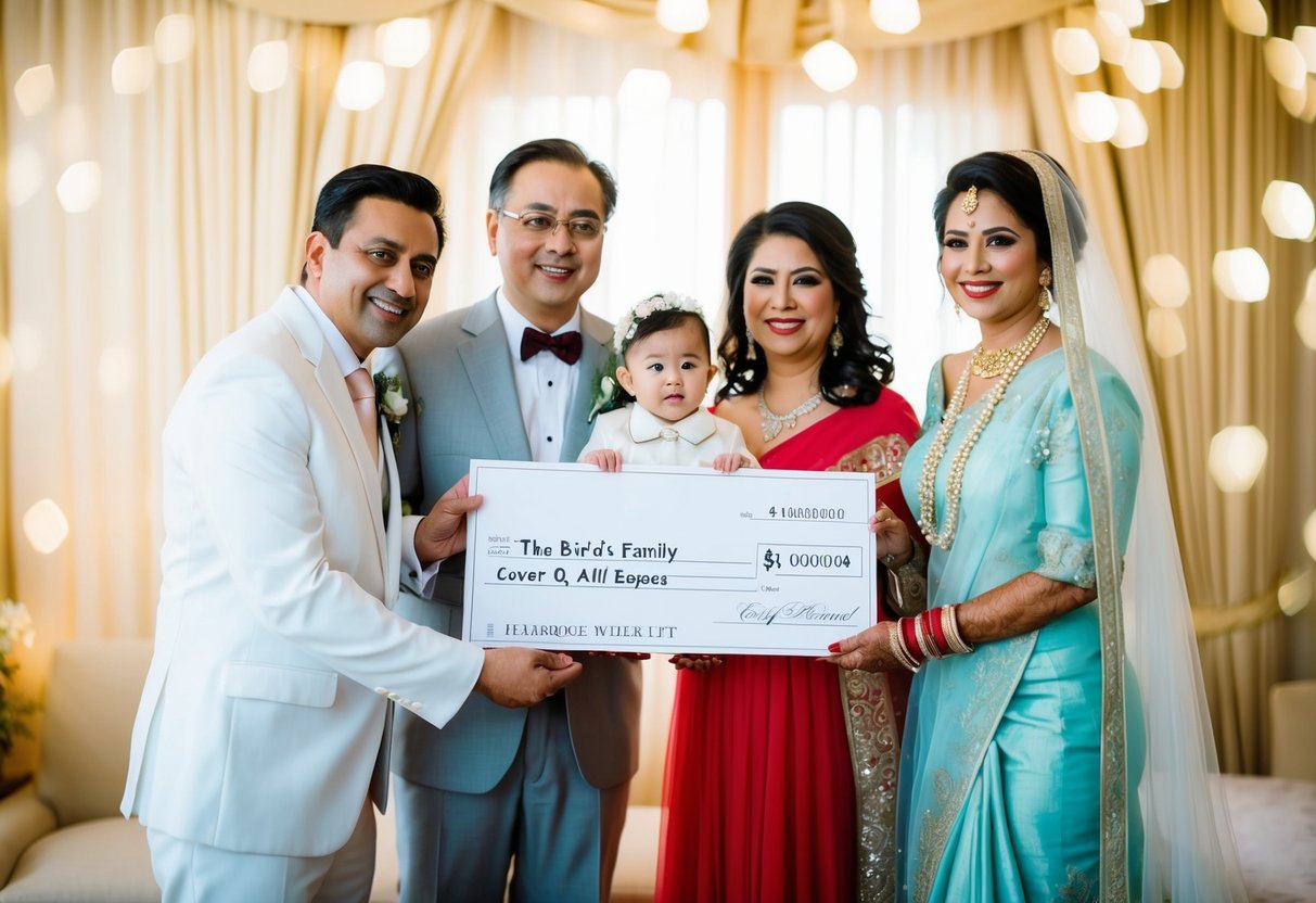 The bride's family presents a check to cover all wedding expenses