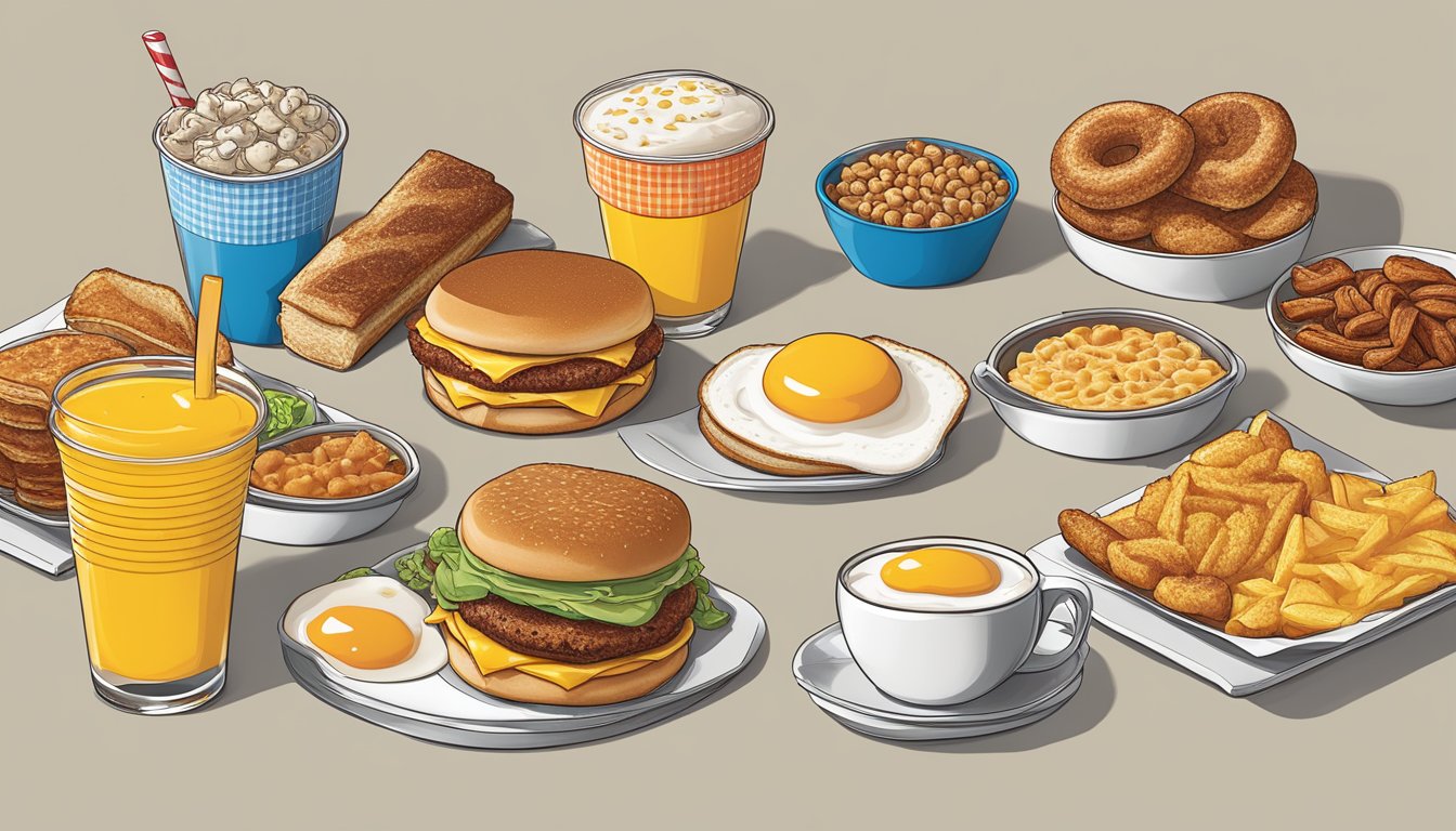 A spread of classic American breakfast items evolving into modern Hardee's breakfast options