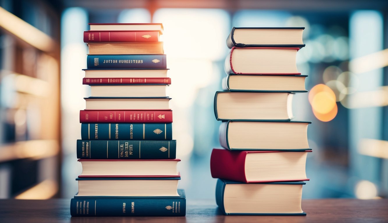 A stack of books with varying heights, representing different author incomes