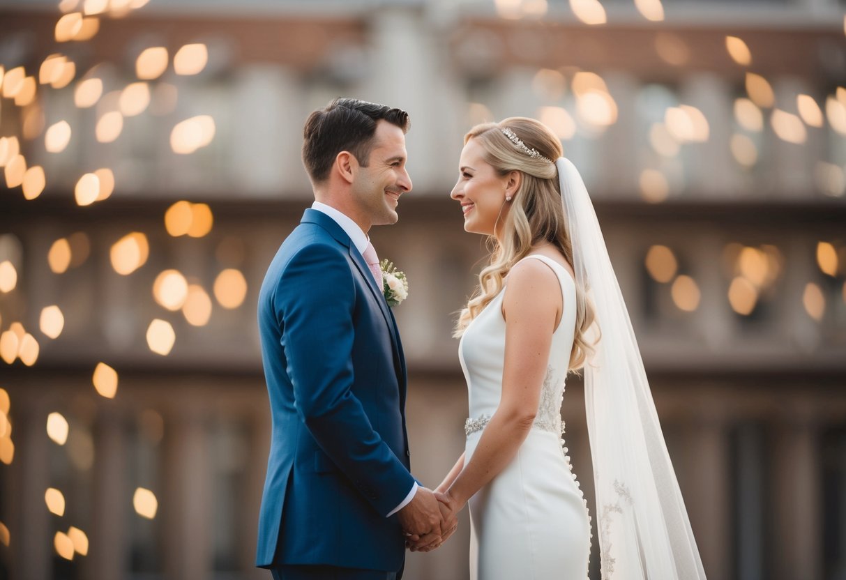The husband and wife stand facing each other, exchanging vows