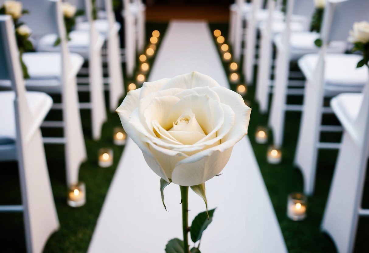 A white rose petal leading the way down the aisle