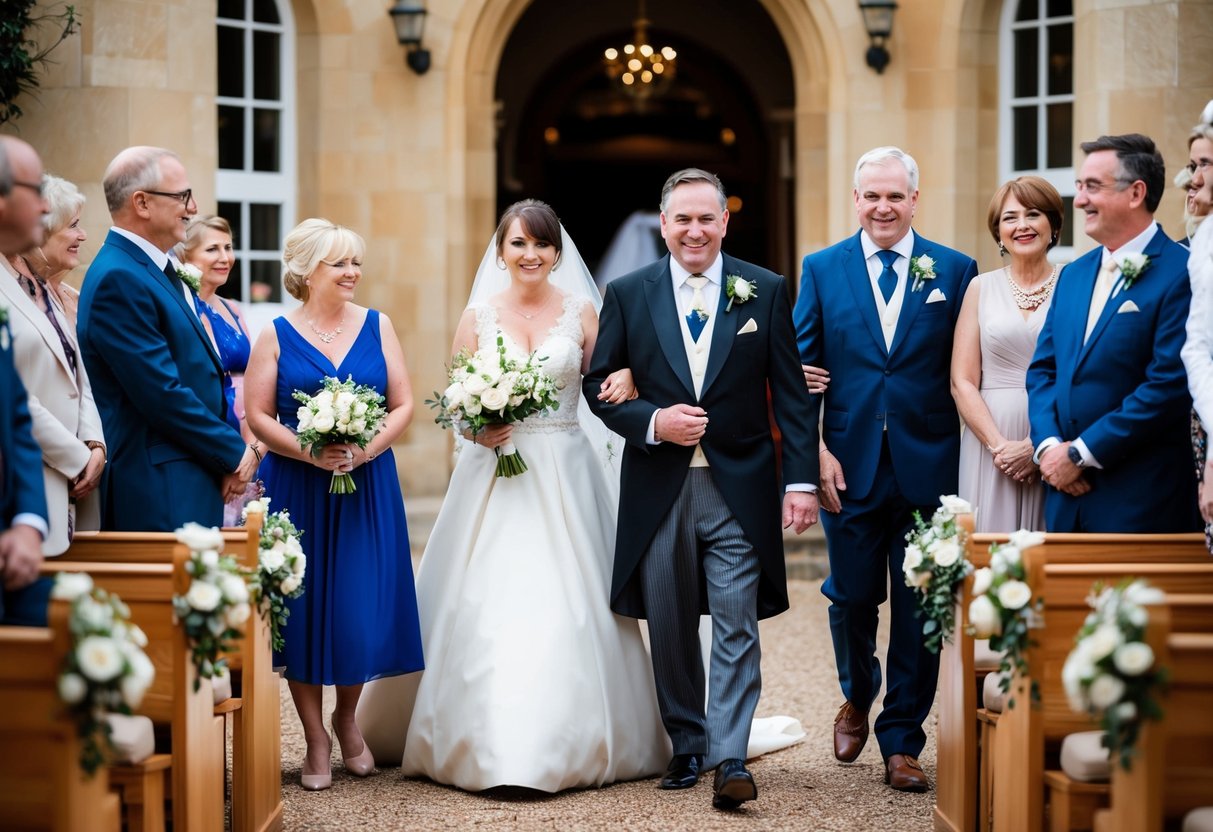 The wedding processional begins with the entrance of the officiant or celebrant, followed by the parents of the couple, and then the rest of the wedding party