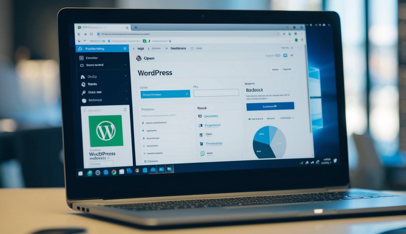 A computer screen showing a WordPress dashboard open on a web browser, with the GoDaddy website open in another tab for reference