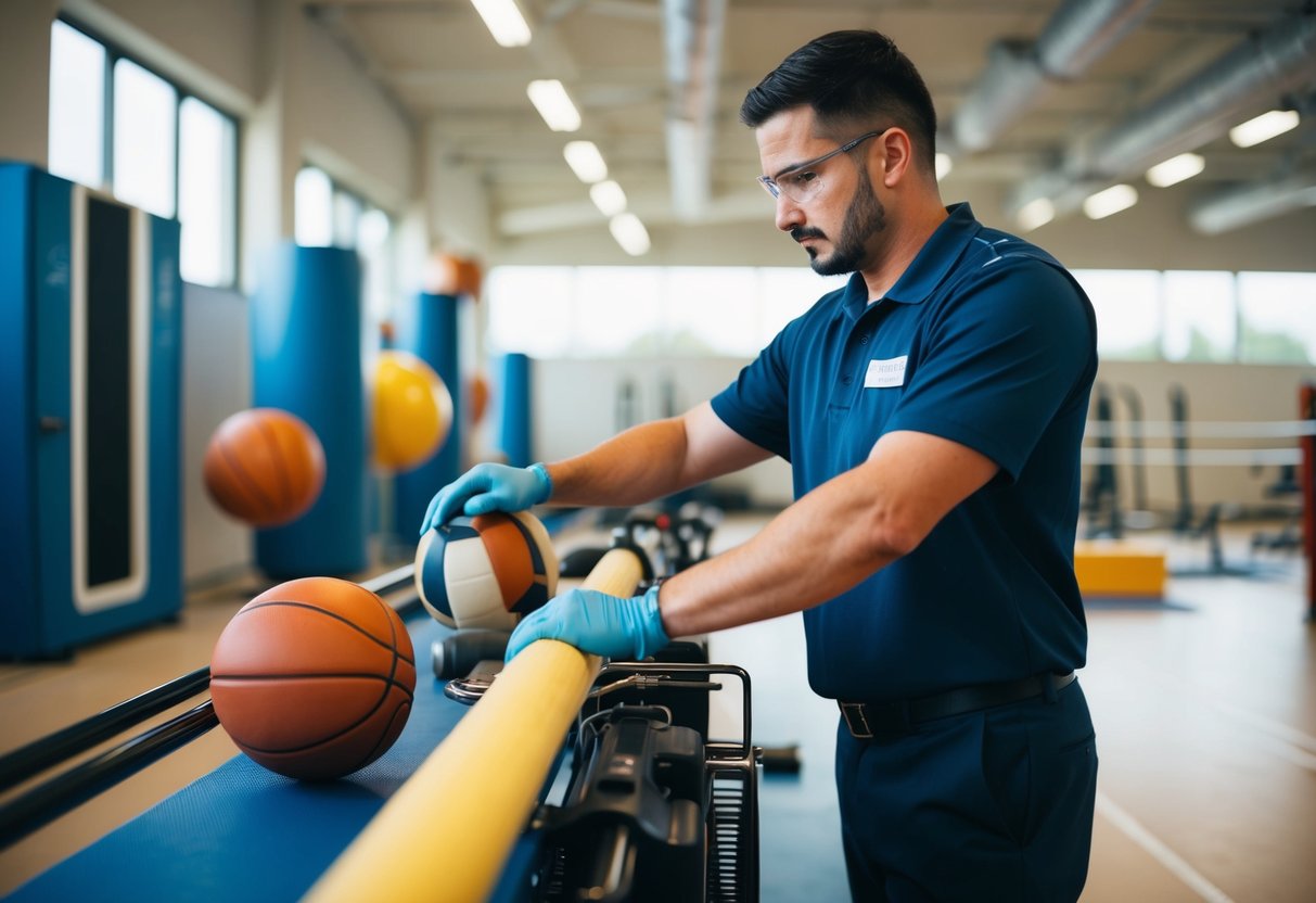 Un technicien entretenant des équipements sportifs et culturels dans une installation bien gérée