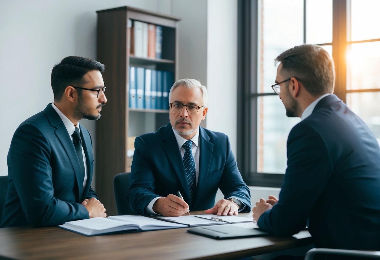 Un directeur de funérailles discutant du cadre juridique avec des clients dans un bureau