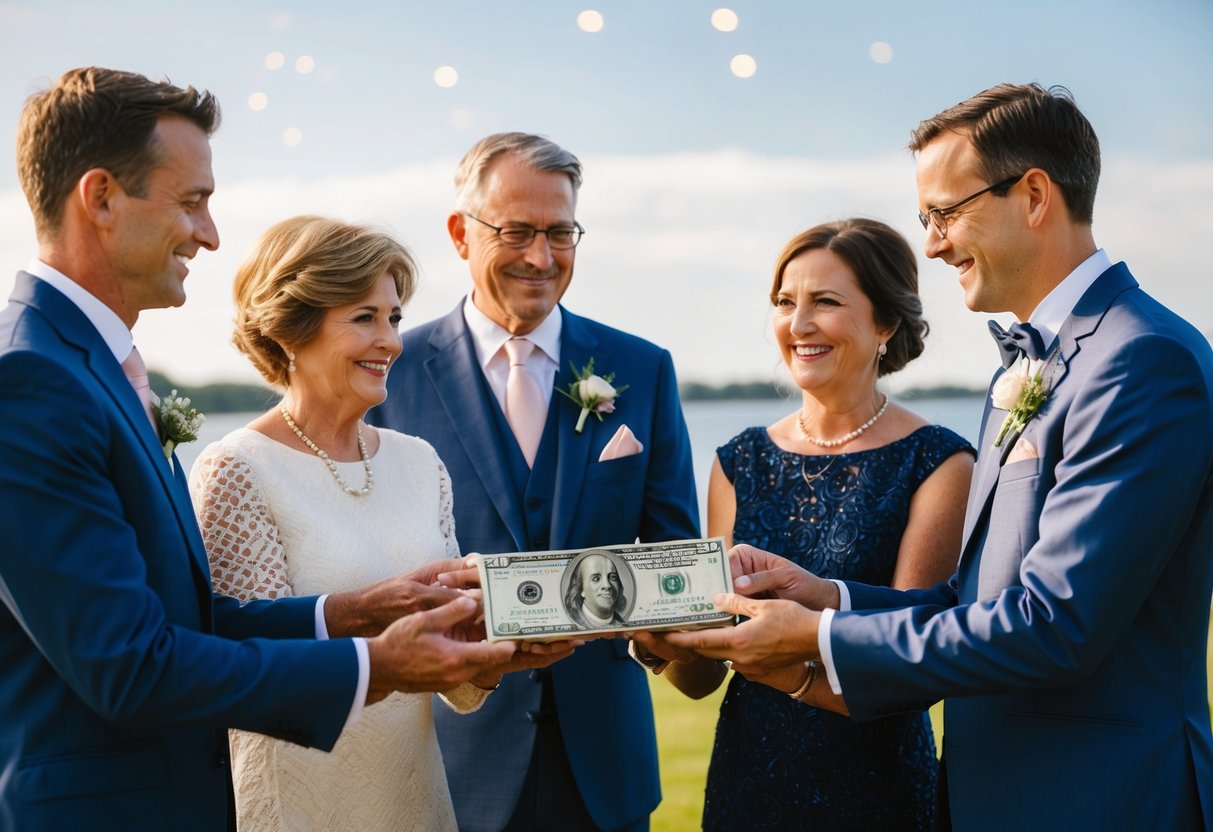 The groom's family presents a monetary gift to Emily Post